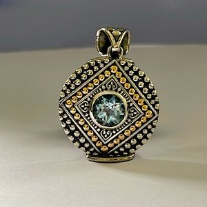 Two-toned Dot Pattern Blue Topaz Pendant
